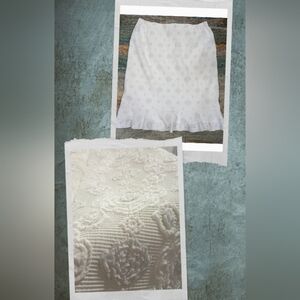 Sera Fina Women Crepe Puff White Silver Thread Eyelets Midi Skirt Size 24 *New*